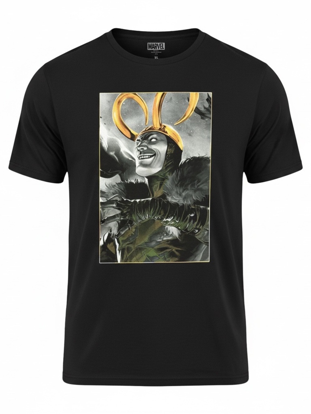 Marvel Loki T-Shirt XL Black Graphic Tee Gold Horns BioWorld NWOT